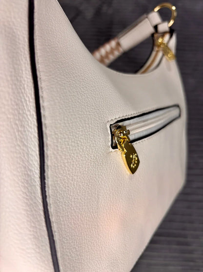 Bolso Hobo Estructurado para Mujer con Asa Trenzada y Detalles Dorados Modelo Brisa de Búzios